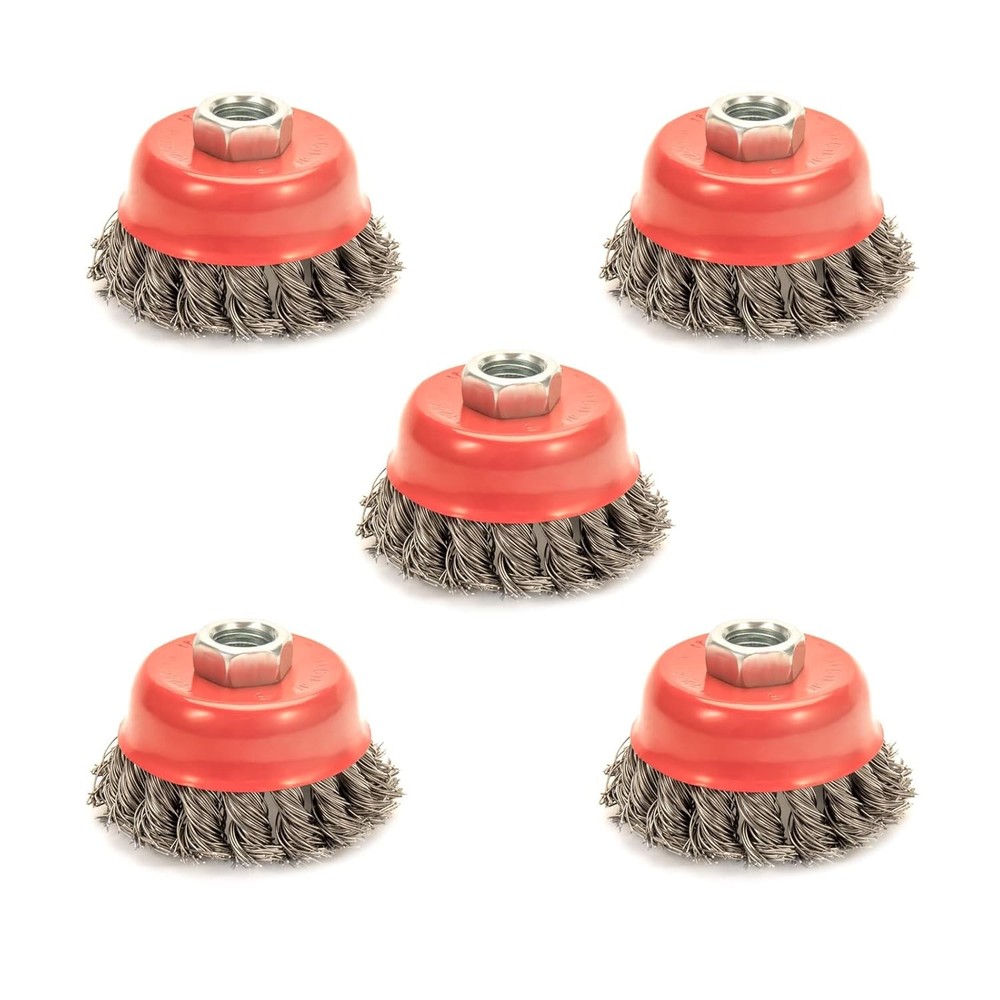 5 Pack Knotted Wire Cup Brush for Angle Grinders with 5/8 Inch | 11 UNC...