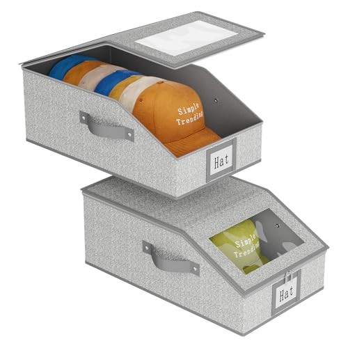 Hat Organizer for Baseball Caps, 2PCS Stackable Storage with Clear Window