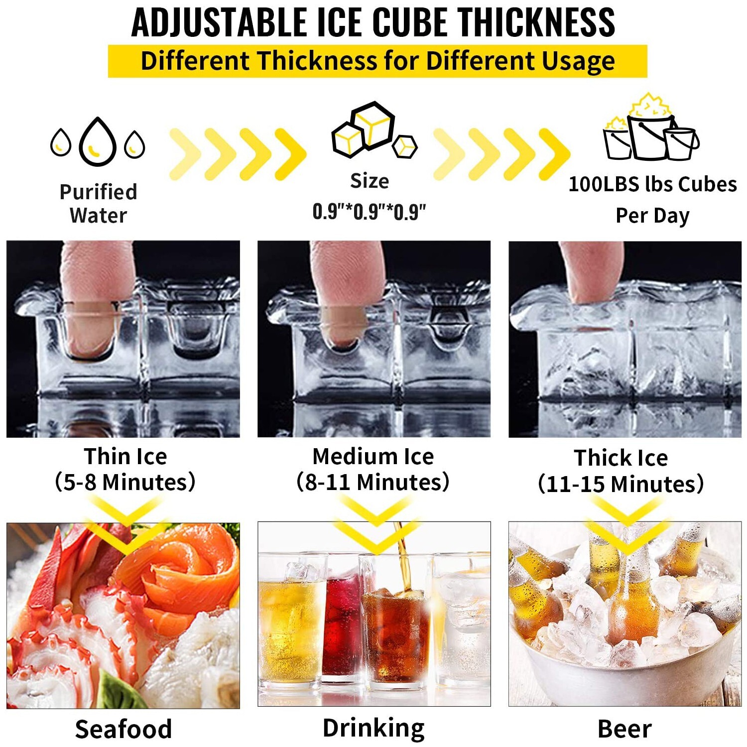 Commercial Ice Maker 150lbs Stainless Steel Built-in Cube Machine Bar Restaurant