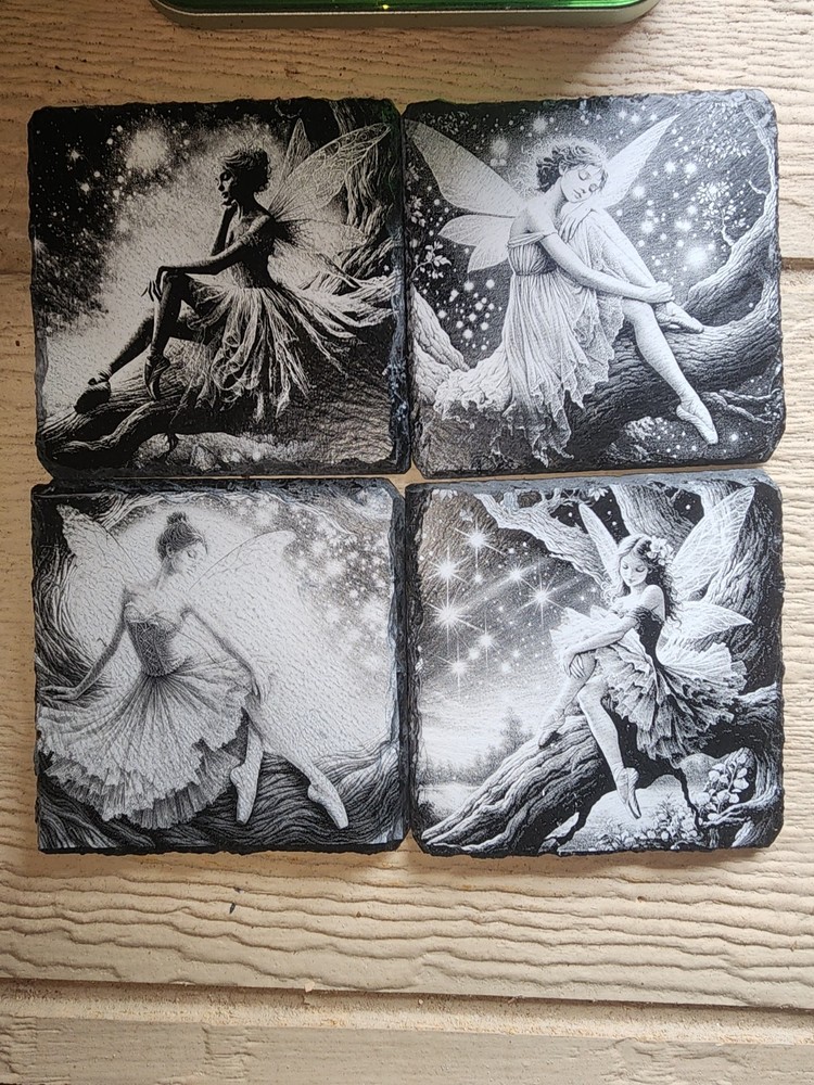 Laser Engraved Slate Coasters-Fairies