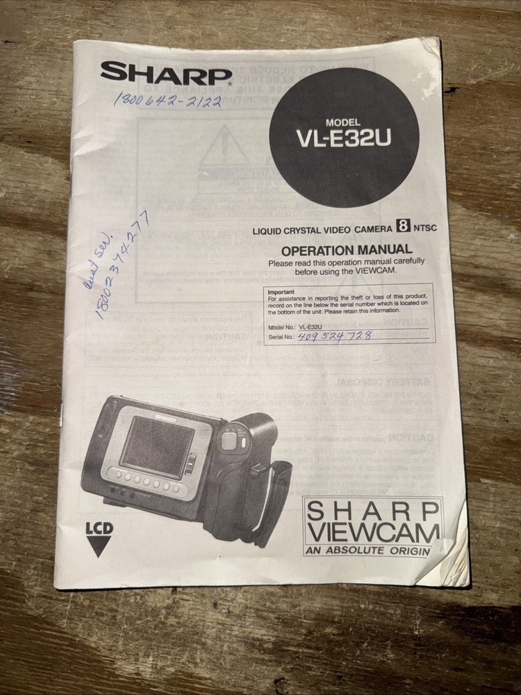 Sharp Viewcam VL-E32U Video 8 Camcorder UNTESTED AS IS PARTS