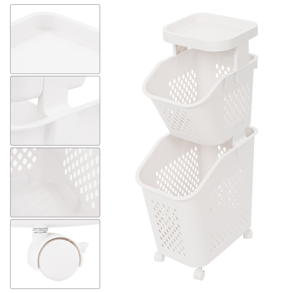 2 Tiers Laundry Baskets, Laundry Basket with Wheels, Modern Laundry Hampers