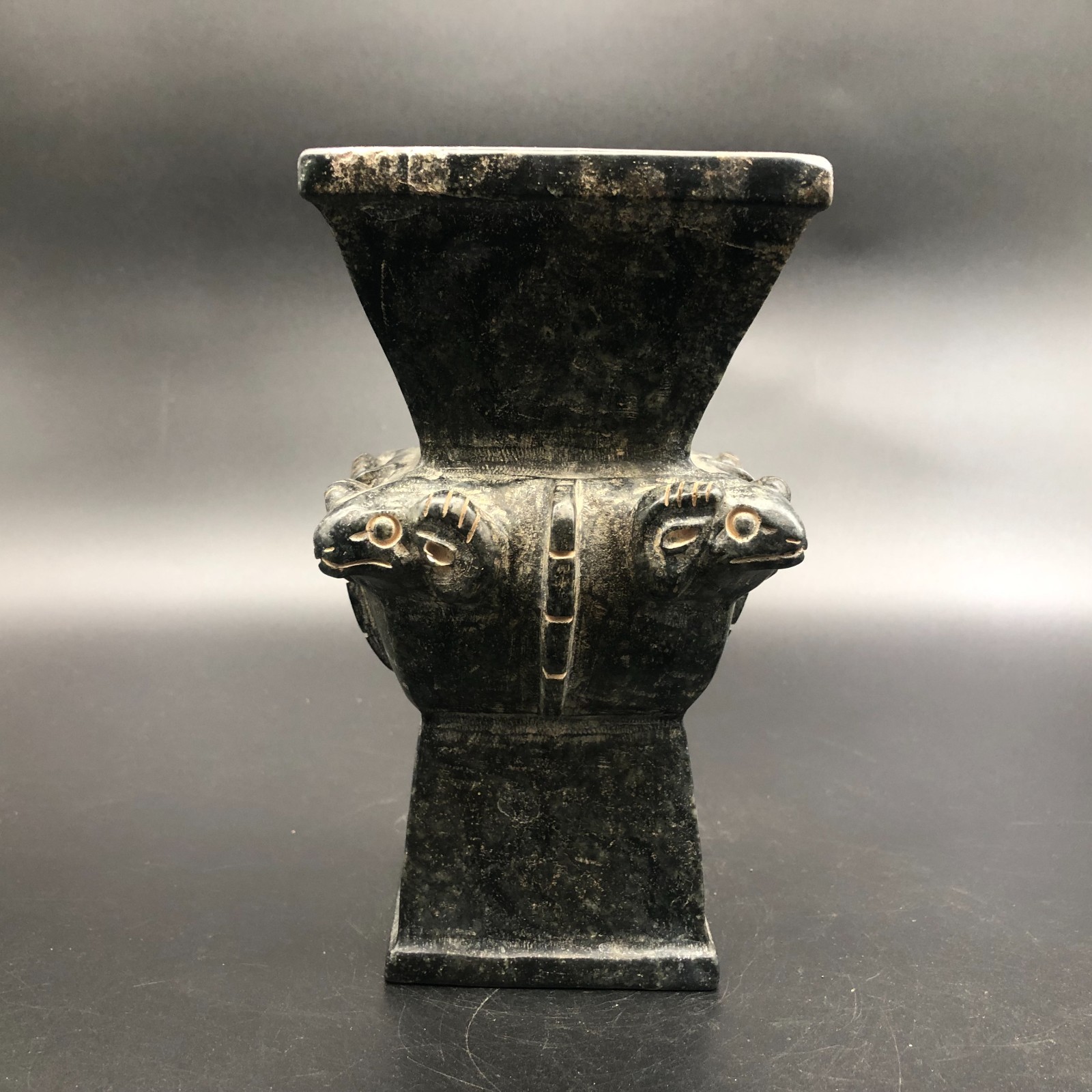 Old HongShan Culture Meteorite Jade Hand-Carved Sheep Head Vessel