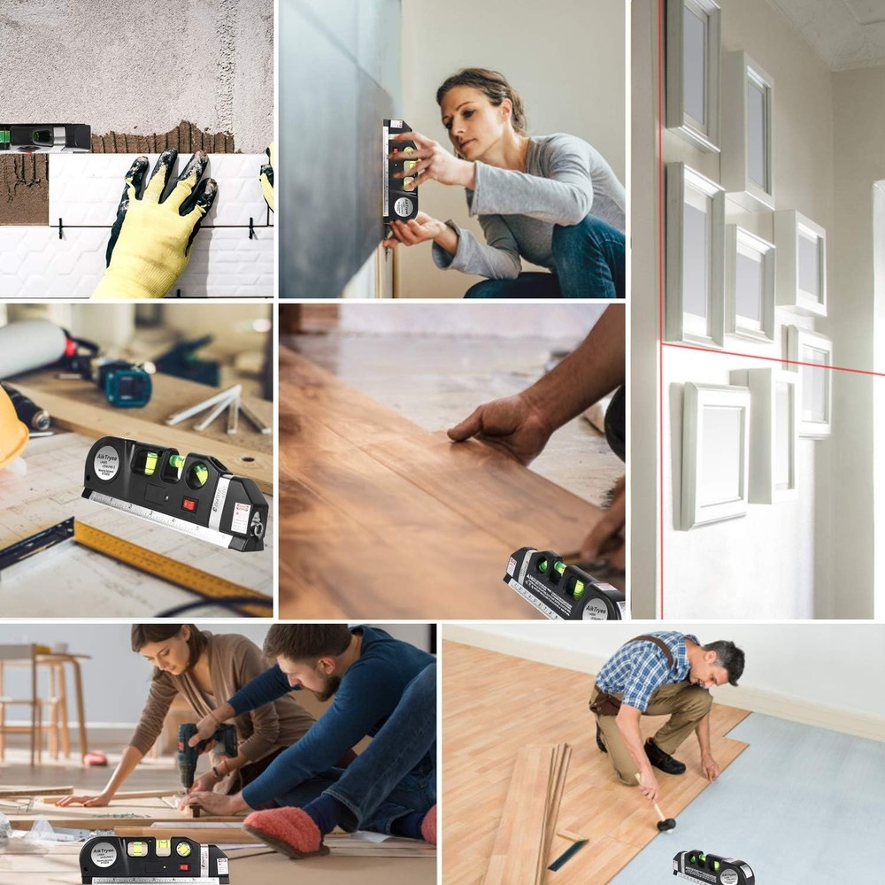Multipurpose Laser Level Tool with 8ft Measuring Tape for Accurate Home Projects