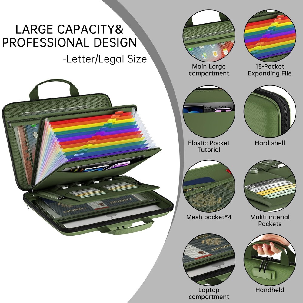 Fireproof File Organizer,Fireproof Document Box with Lock,Large 13 Pocket Exp...