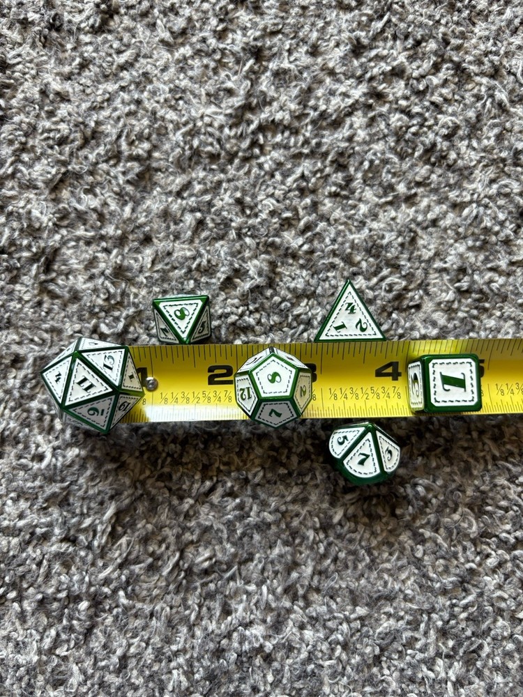 7 Pc Polyhedral Metal Dice Green & White