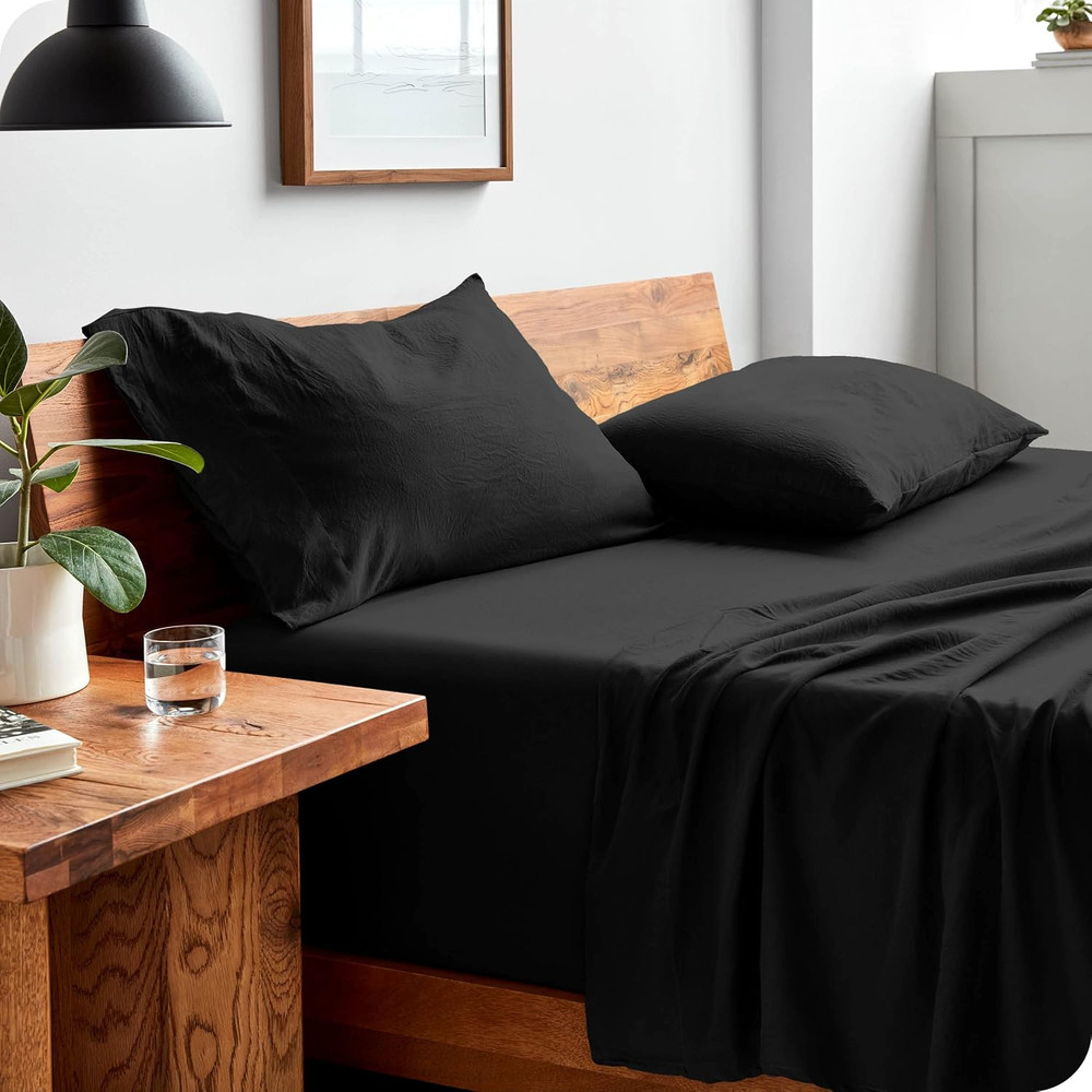 King Sandwashed Sheet Set & Bed Skirt Bundle - Black