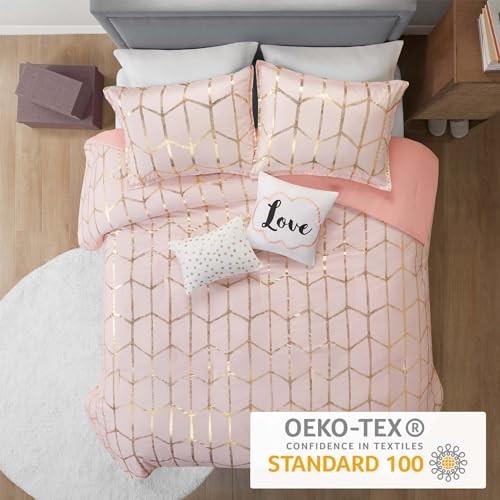Raina Comforter Microfiber Metallic Print Geometric Full/Queen Blush/Gold