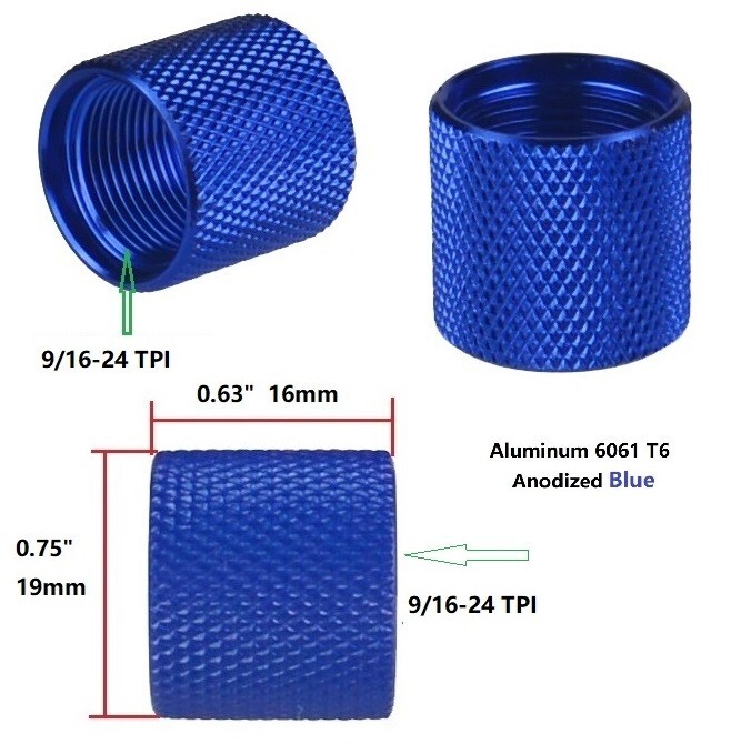 9/16x24 TPI Thread, Thread Protector Aluminum Anodized Blue