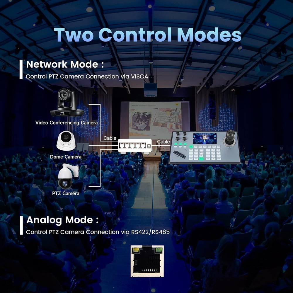 Tenveo PTZ Camera Joystick Controller 5'' LCD Screen Support NDI PoE RS232 RS485