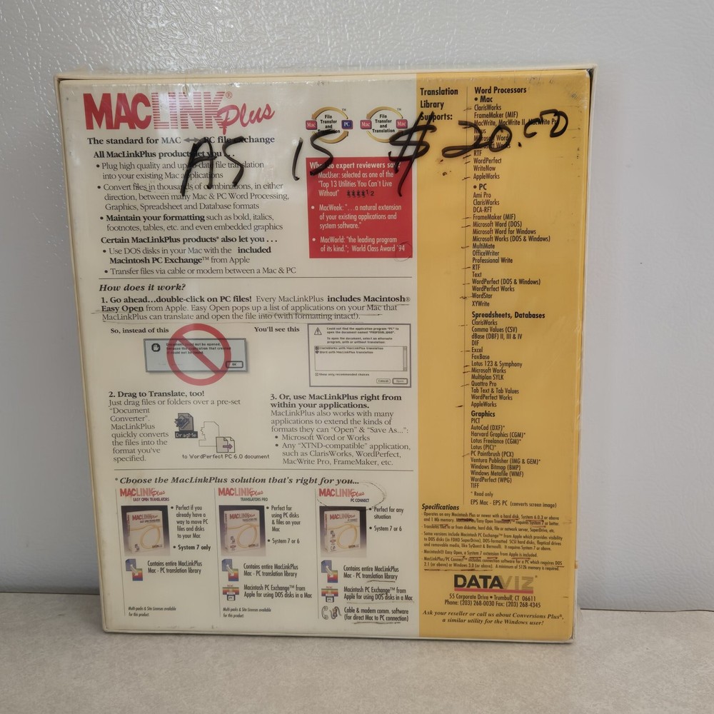 MacLink Plus PC by DataViz for Macintosh System 7 NEW & SEALED Data Viz