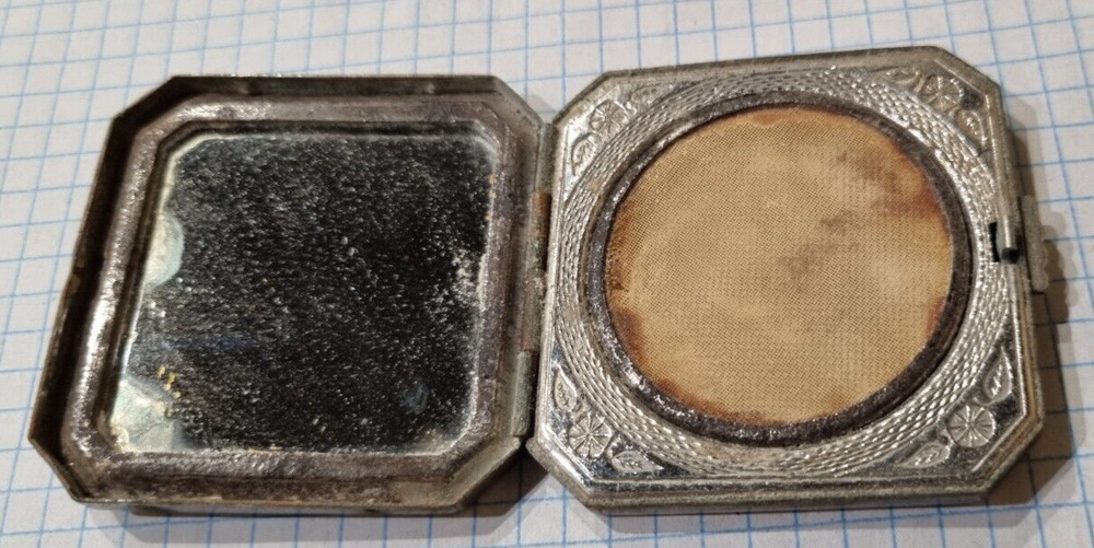vintage powder box, silver plated