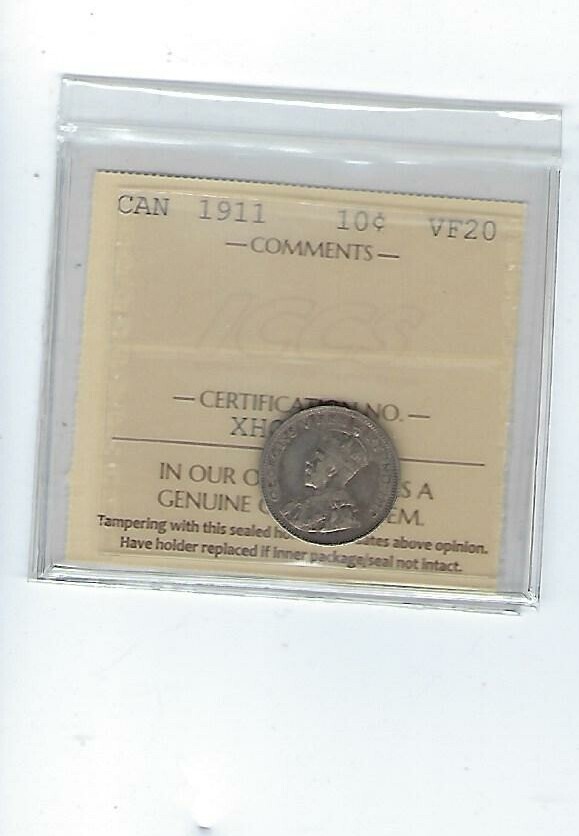 CANADA 10C CENTS 1911 KING George V ICCS VF