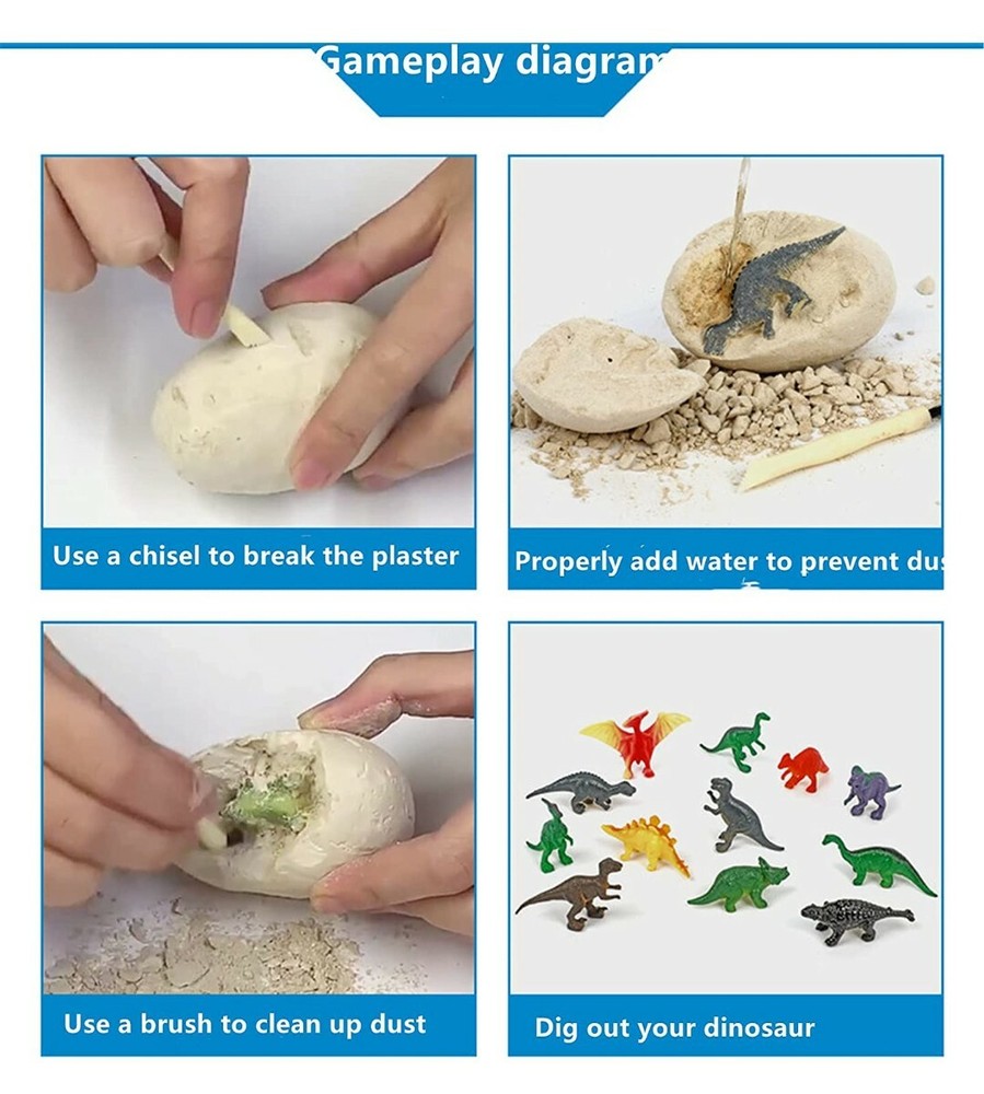 Dino Eggs Dig Kit Break Open 12 PieceFossil Science Toy Easter Gift Sealed New