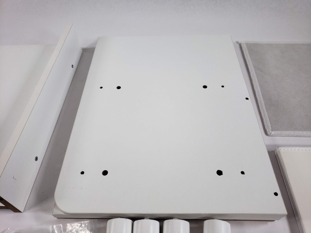 MISSING SOME HARDWARE - Narrow Nightstand with Open Shelf Fabric Drawer White