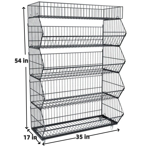 5 Tier Wire Grid Retail Display Shelf Merchandise Display Rack Stand W/ Wheels