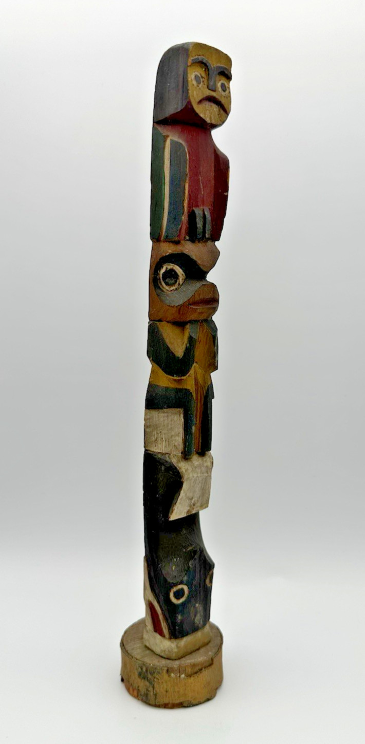 Old 12 1/4" Pacific Northwest Coast Carved Cedar Totem - Antique Native American