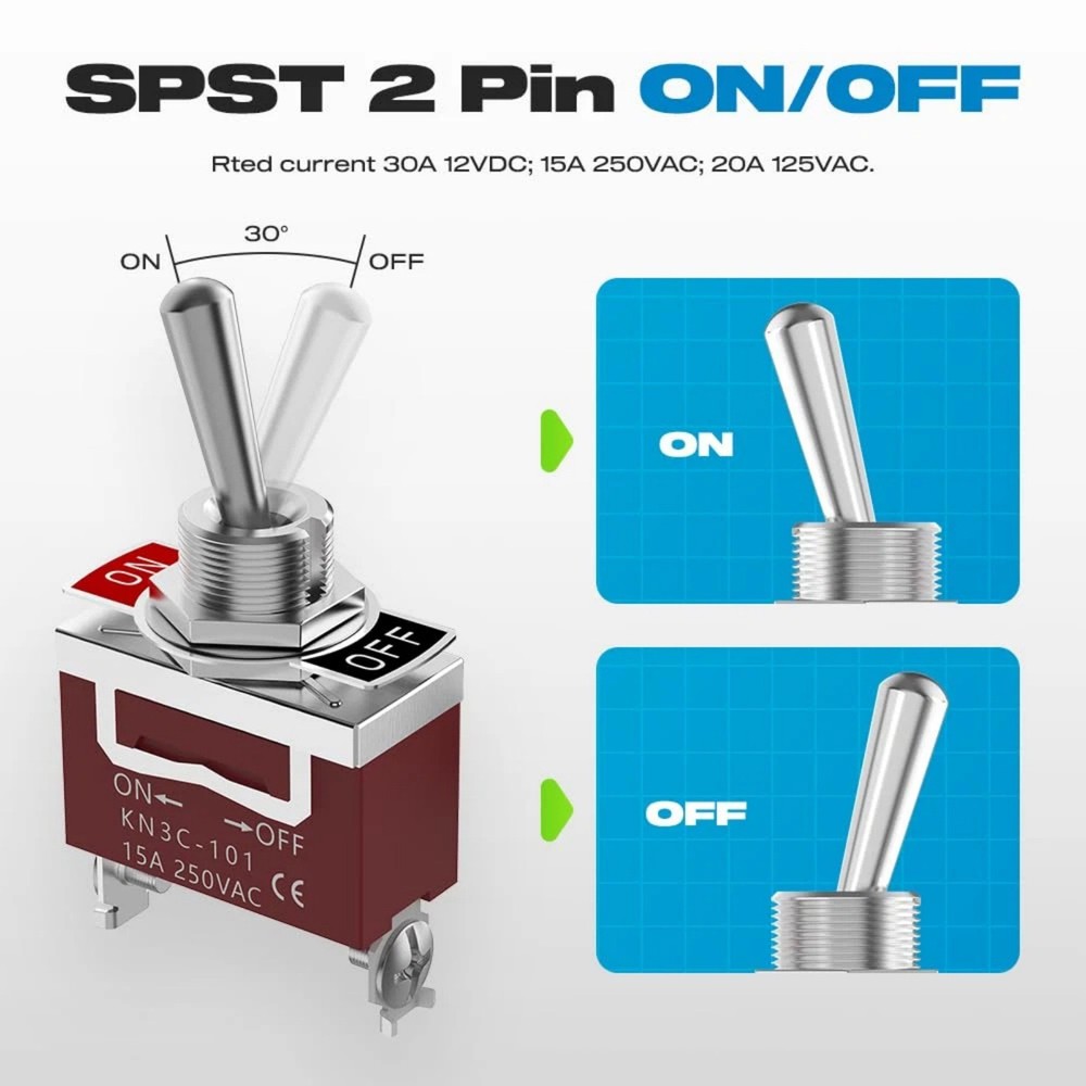 2x Toggle Switch 30A 12V SPST 2Pin Waterproof ON/OFF for Marine Auto Application