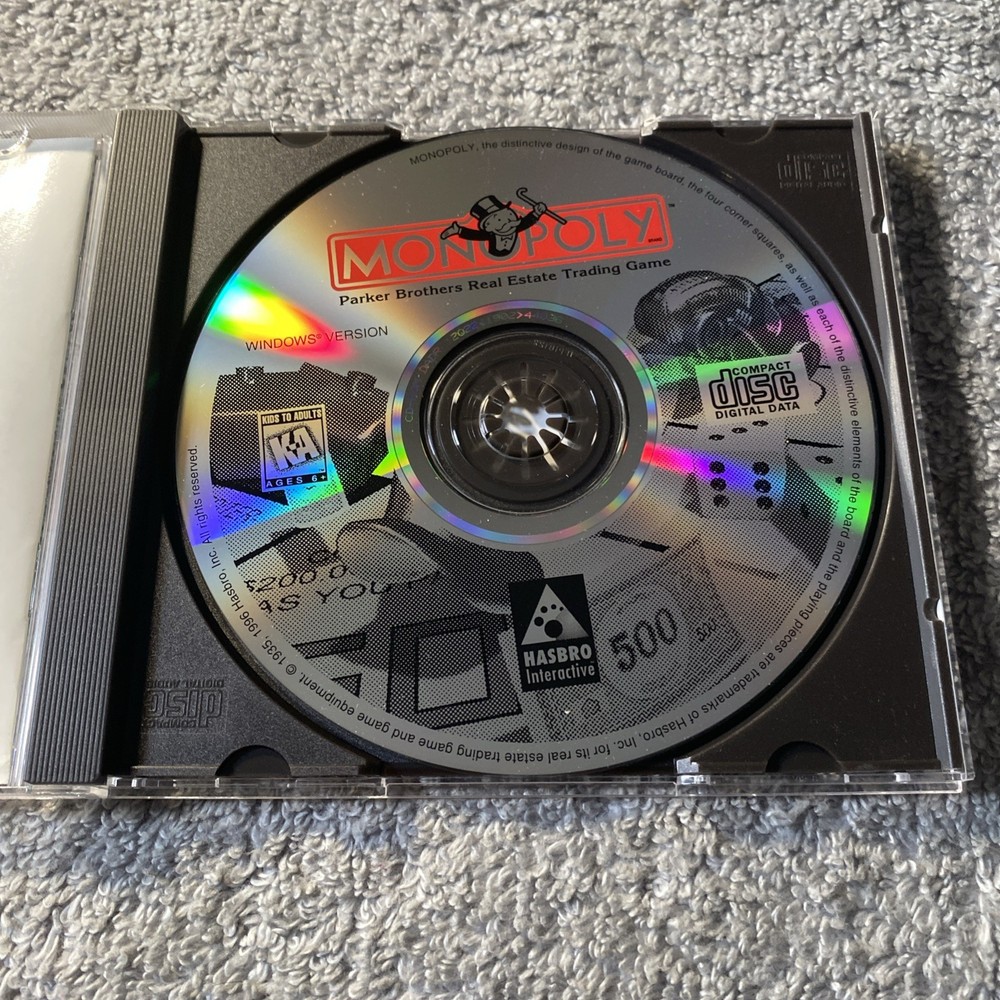 Monopoly Windows Version PC CD-ROM Game 1996 Hasbro Interactive Disc Is NMint C3