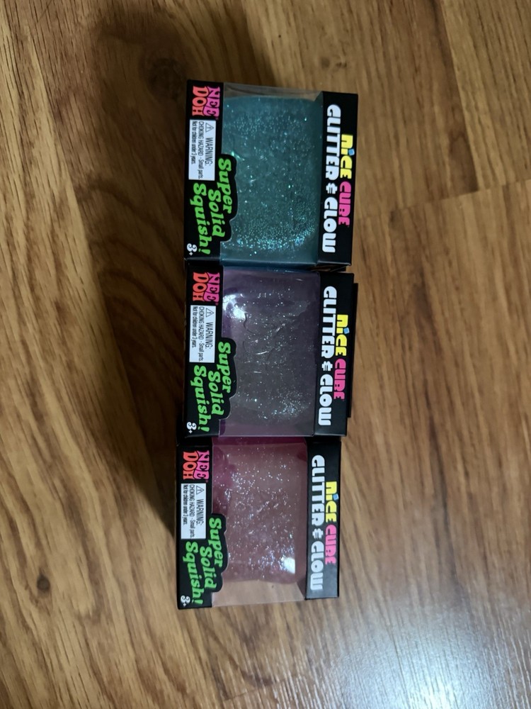 Nee Doh Glitter Nice Cube Set Pink Blue Purple Super Solid Squish