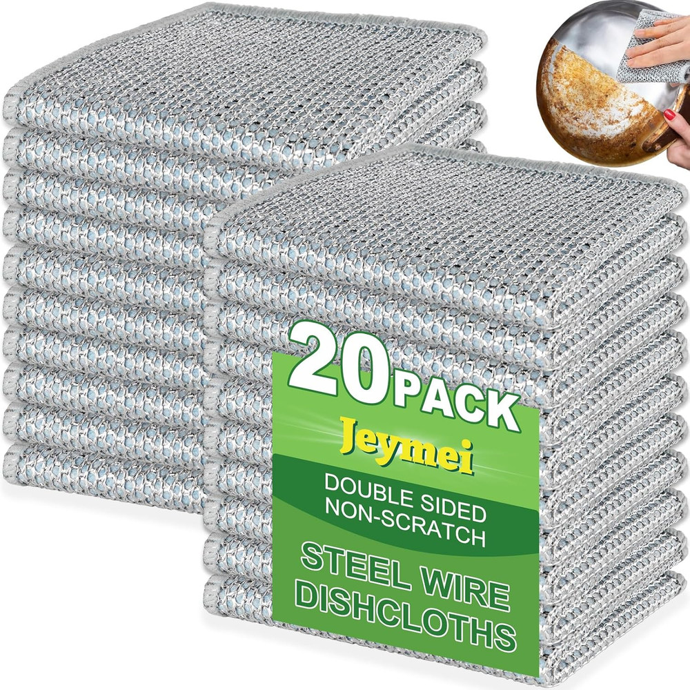 20pcs Non Scratch Wire Dishcloth Multipurpose Wire Dishwashing Rag for Wet and D