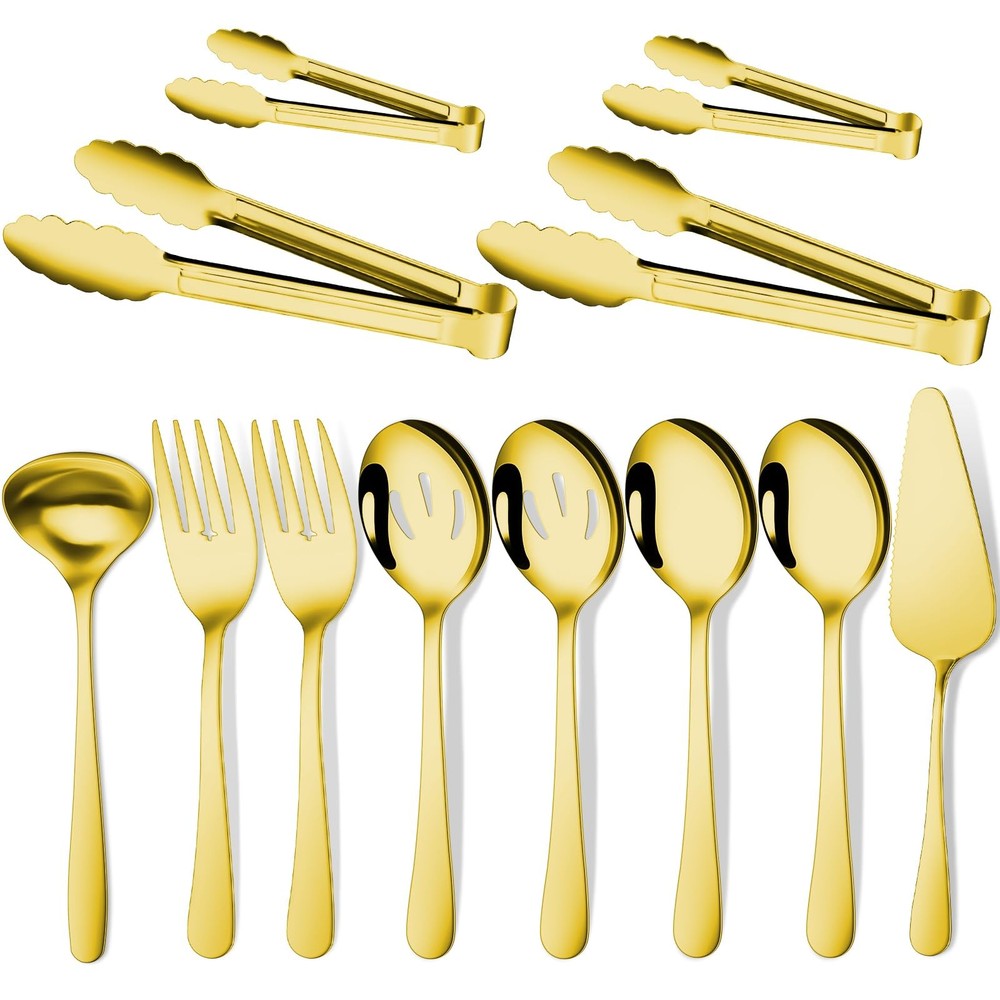 Gold 12 Pieces Serving Utensils Include Large Serving Spoons,Slotted Serving ...