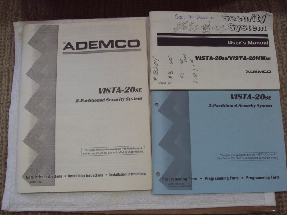 Ademco Vista 20SE Security System Installation / Programming Guide and Manual