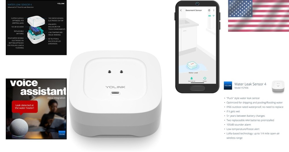 Waterproof Smart Water Leak Detector with Alexa & IFTTT Compatibility
