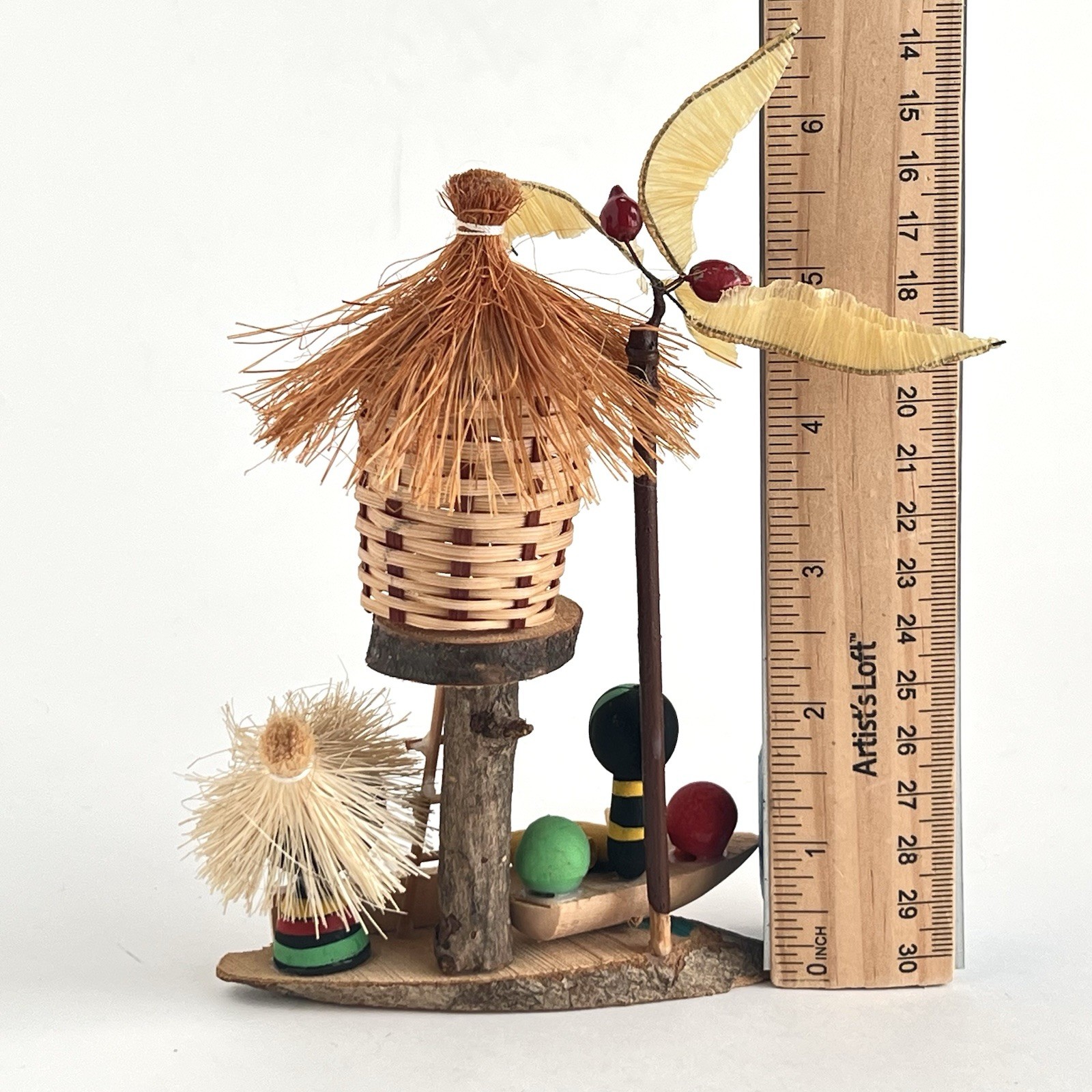 Vintage Black Americana Wood Tiki Hut & Palm Tree Fruit Florida Souvenir Kitsch