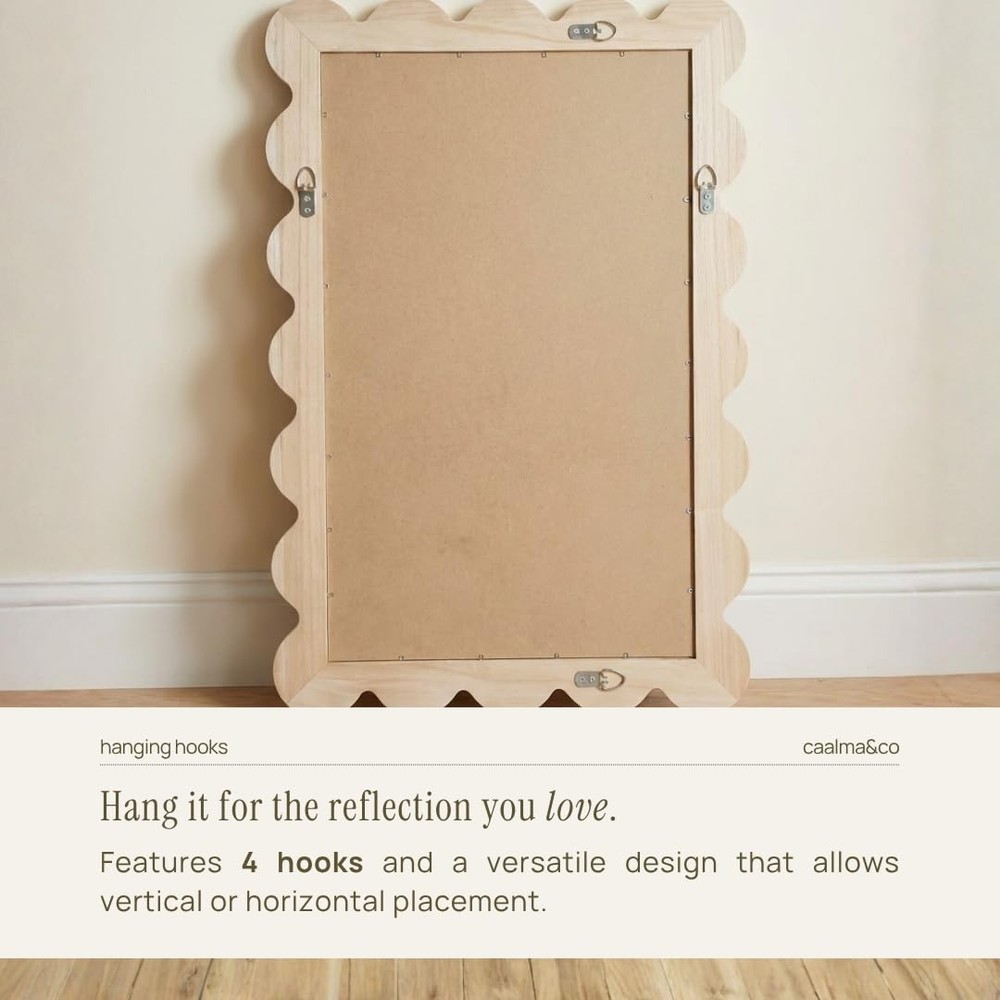 CAALMA Scalloped Wall Mirror 24 x 36 Rectangular, Bathroom Mirror, Mirrors fo...