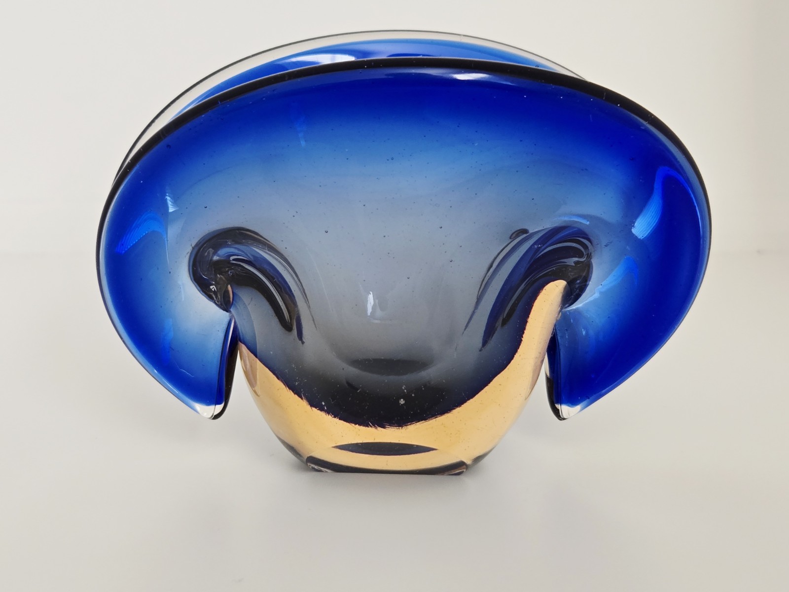 VTG Murano Sommerso Flavio Poli Seguso? Glass Clam Shell Sculpture Bowl 3 1/4" T