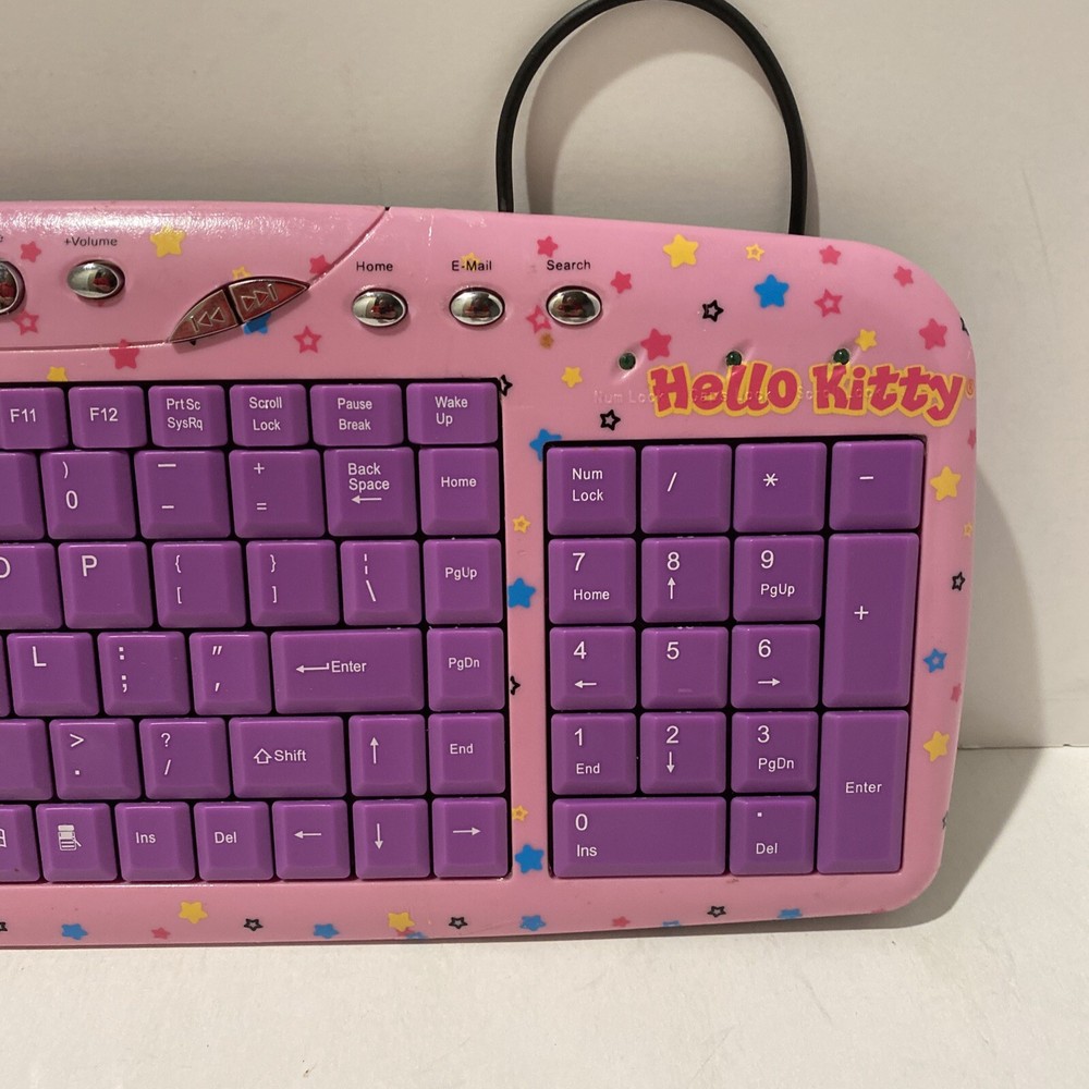 Hello Kitty USB Keyboard Pink Purple 11 Internet Hot Keys Function Keys Keypad