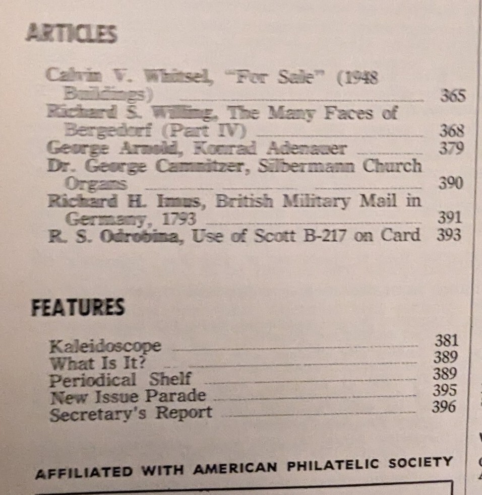 German Postal Specialist Oct 1976 British Military Mail Silbermann Church Organs