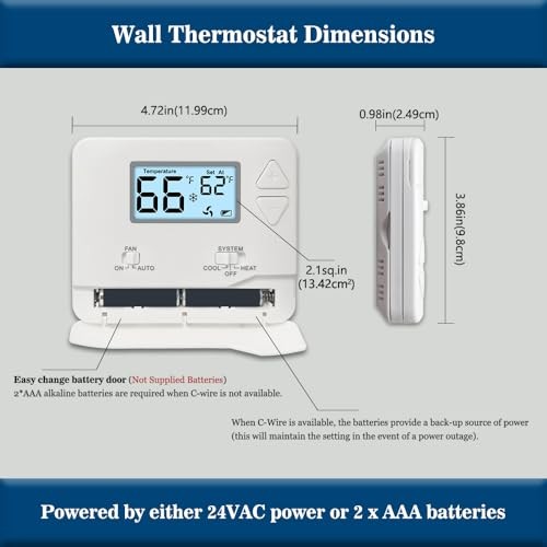 NonProgrammable Thermostat for Home, Single-Stage Systems,Digital Energy White
