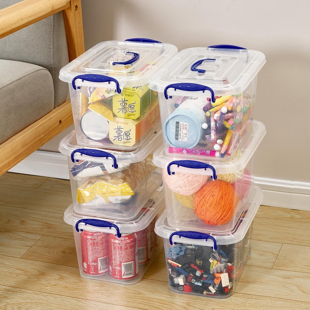 6-Pack Clear Plastic Storage Bin with Lids, Stackable Organizer Box with Latc...