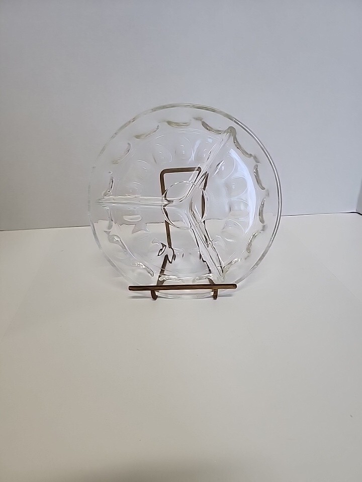 Clear Glass Divided Dish 3 Sections Serving Plate Candy Cheese
