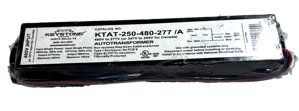 KEYSTONE STEP DOWN TRANSFORMER KTAT-250-480-277/A. (Bent Mounting Bracket)
