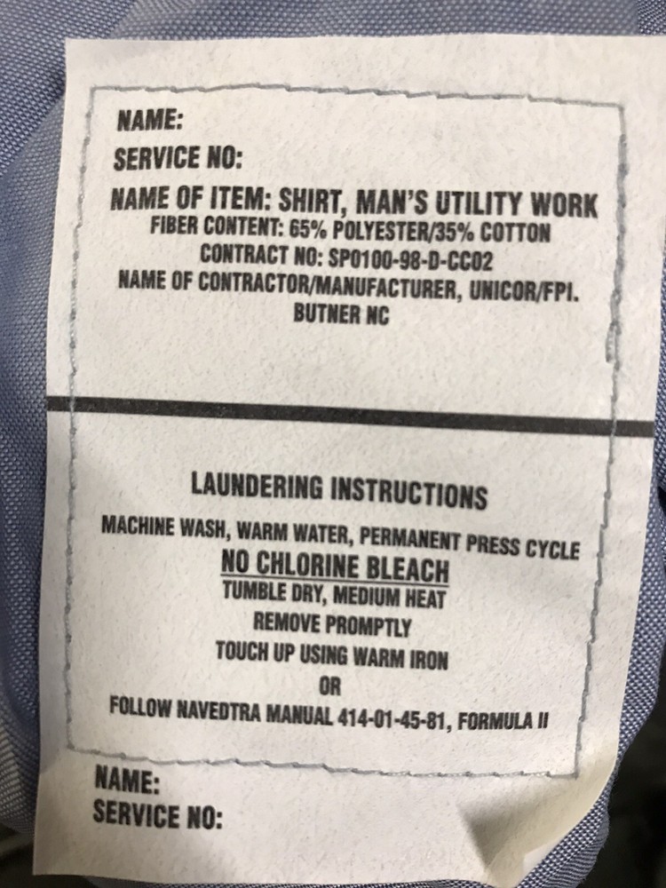 NAVY UTILITY WORK SHIRT, 2X New Condition