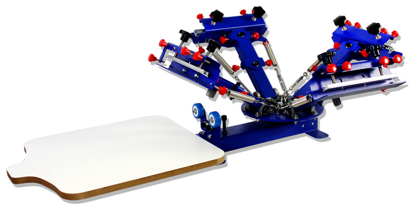 4 Color 1 Station Printing Machine & Flash Dryer Kit with Squeegee Screen Frames