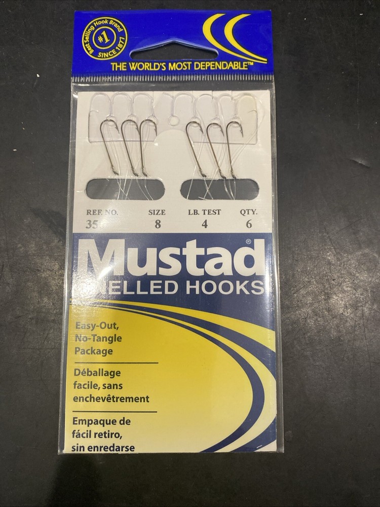 Mustad Ref 350 Snelled Size 8 4lb   Test 6 Per Pack