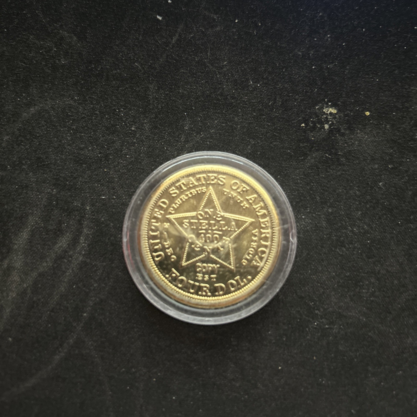 1879 $4 Stella Four Dollar Piece Coiled Hair Restrike Gold Plated Coin