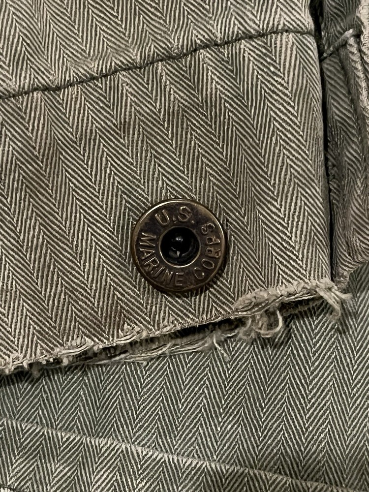 WW2 USMC HBT Jacket P-41 Stenciled Size 41 Thrashed Distressed Named