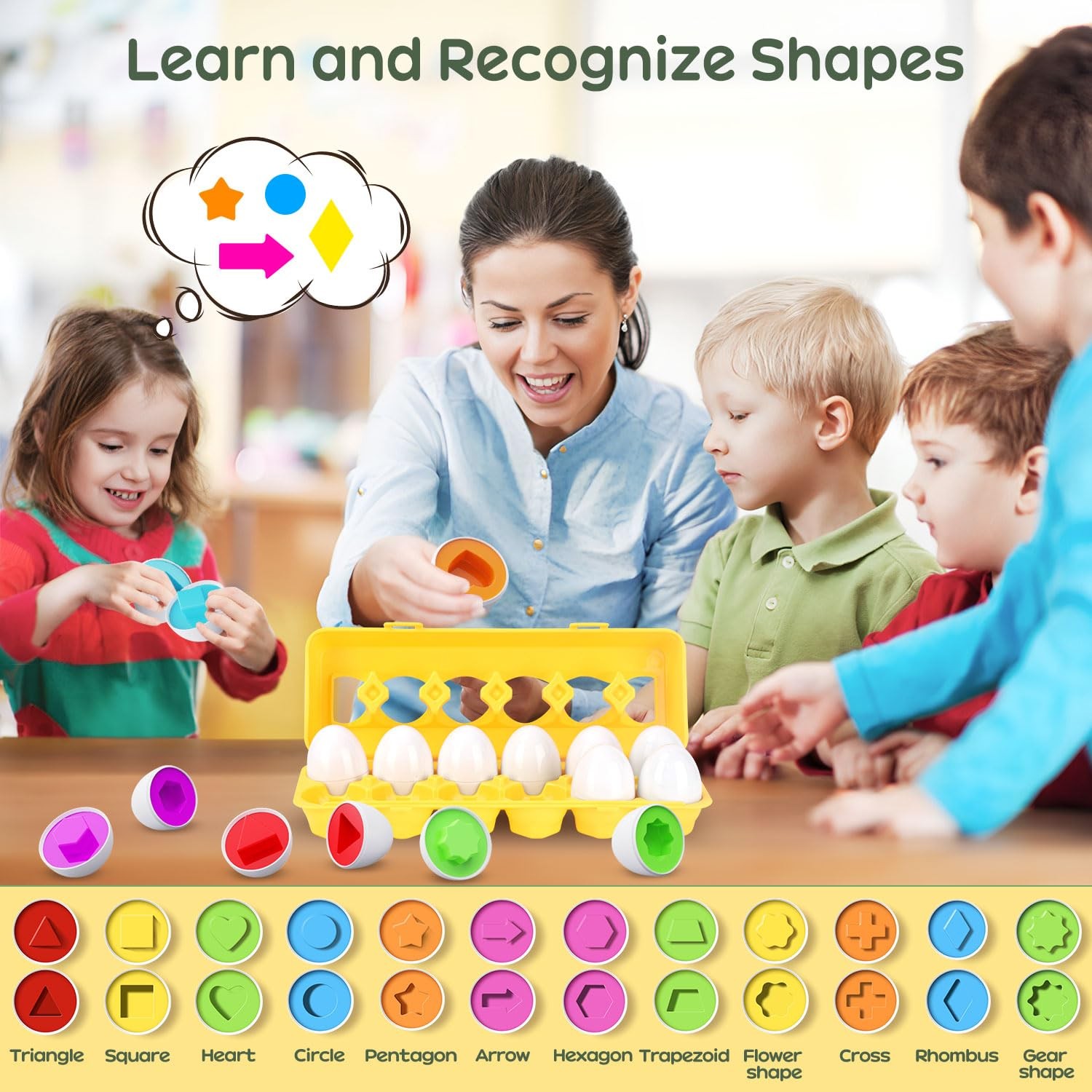 Matching Eggs Toys Color & Shape Recognition Sorter Puzzle, Montessori Toys f...