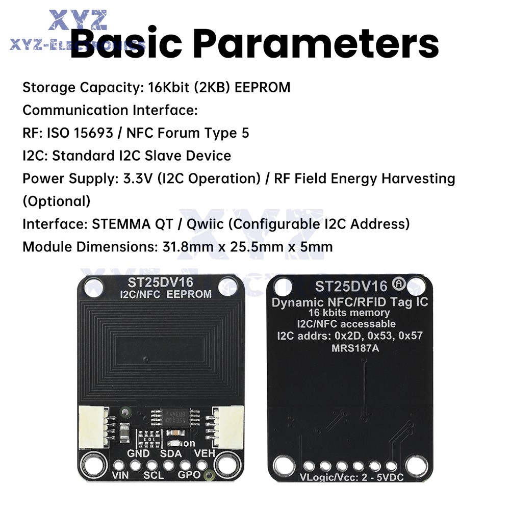 ST25DV16K I2C RFID Dynamic Tag Module Compatible with STEMMA QT/Qwiic Interface
