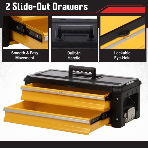 Rolling Tool Box with Wheels - Stackable Tool Box Organizer - Portable Metal