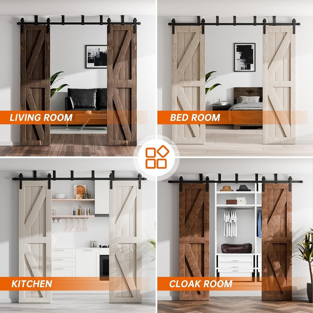 10FT Ceiling Mount Bracket Sliding Barn Door Hardware Kit Black,Strong Bearing