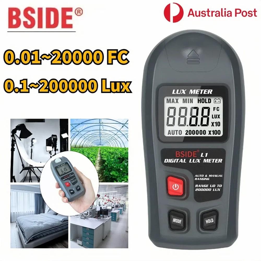 BSIDE L1 Digital Illuminometer Portable LCD Light Meter Measure Tester Sensor AU