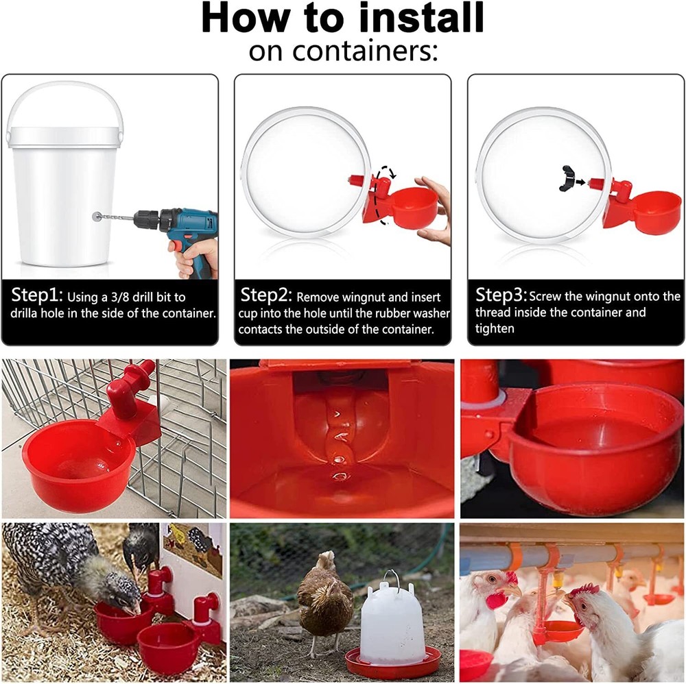 8Pcs Automatic Water Cups Poultry Drinker Waterer Chicken Ducks Quail Drinking