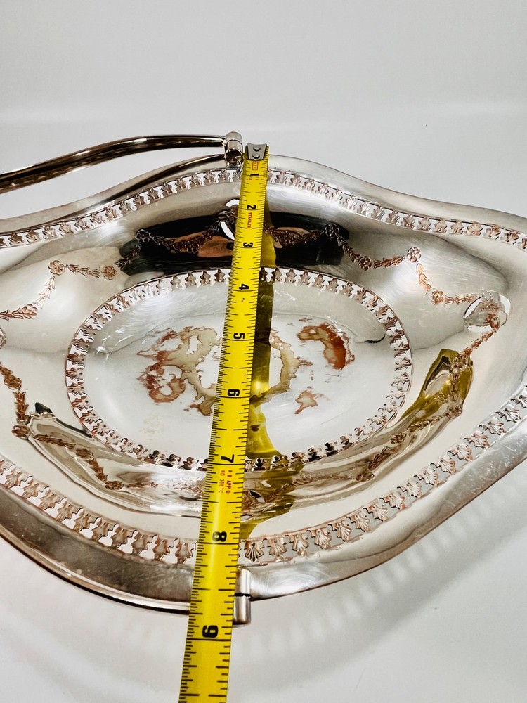 Vintage EPNS Silver Plated Footed Fruit Cake Bread Basket w/ Swing Handle