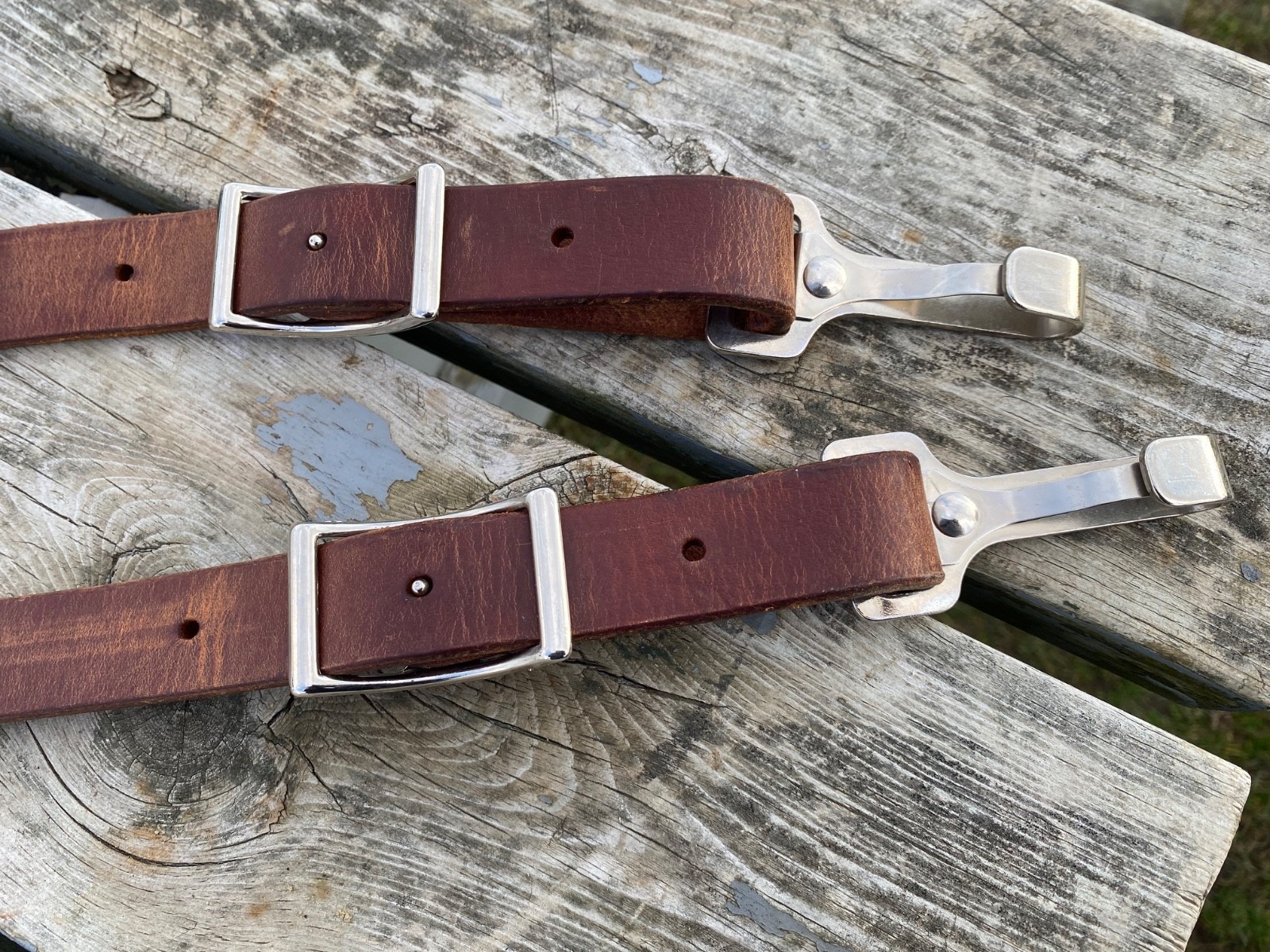 Lightly used Schutz Bros leather & elastic side reins horse training aid US made